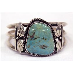 Navajo Sterling Silver Hatchita Turquoise Bracelet