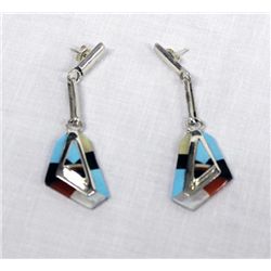 Zuni Sterling Stone to Stone Inlay Earrings - Pino