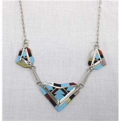 Zuni Sterling Stone to Stone Inlay Necklace - Pino
