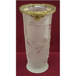 Antique Brass Ormolu Cut to Crystal Dragonfly Vase