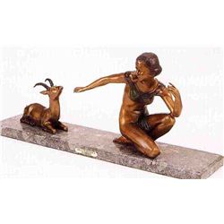 "Deco With Fawn" Bronze Sculpture - Chiparus
