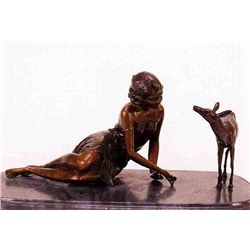 "Lady Feeding Deer" Bronze Sculpture - Chiparus