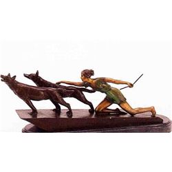 "Kneeling Diane With Wolves" Bronze Sculpture - Chiparus