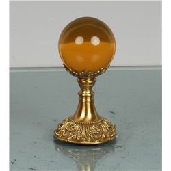 Amber Crystal Ball On Brass Stand