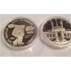 TWO LOS ANGELES OLYMPIC 90% SILVER COMMEORATIVE DOLLARS