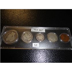 Set of 1910 Coins from 1 cent to Silver Barber  Half Dollar
