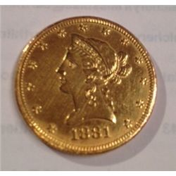 1881 $10 GOLD LIBERTY EAGLE, XF