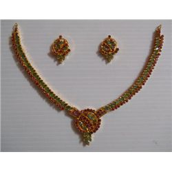 190.80 CTW GOLD PLATED EMERALD RUBY NECKLACE AND EARRIN