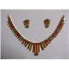 Image 1 : 132.35 CTW GOLD PLATED EMERALD/RUBY NECKLACE AND EARRIN