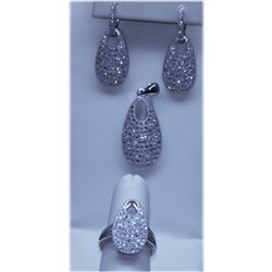 54.65 CTW MICRO PAVE CZ EARRING, RING,PENDANT SET .925