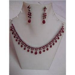 202.40 CTW AFRICAN RUBY NECKLACE AND EARRIGN SET .925 S