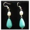 Image 1 : DANGLING WHITE PEARL AND BLUE TURQUOISE