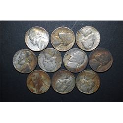 Jefferson Silver Wartime Nickels; Various Dates & Conditions; Lot of 10; EST. $20-30