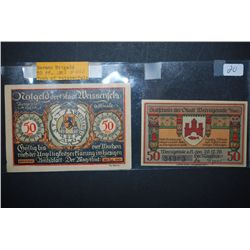 1921 German Notgeld 50 Pfennig Foreign Bank Note Town Of Weissenfels & 1920 German Notgeld 50 Pfenni