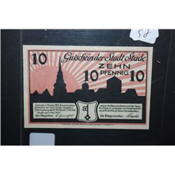 1920 German 10 Pfennig Foreign Bank Note; EST. $5-10