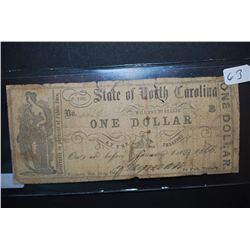 1866 US State Of North Carolina $1; EST. $25-35