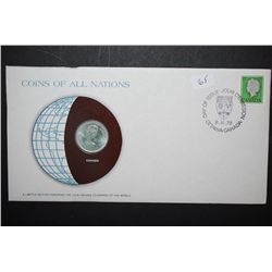 1979 Canada 25 Cents Foreign Coin With COA Included; Coins Of All Nations With Postal Stamp Postmark