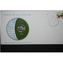 1979 Guyana 25 Cents Foreign Coin With COA Included; Coins Of All Nations With Postal Stamp Postmark