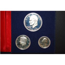 1976-S US Bicentennial Silver Three-Coin Proof Set In Display Case; Washington, Kennedy & Eisenhower