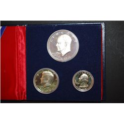 1976-S US Bicentennial Silver Three-Coin Proof Set In Display Case; Washington, Kennedy & Eisenhower