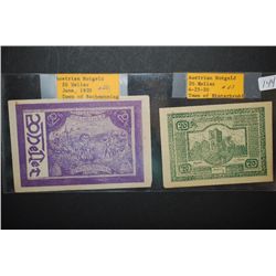 1920 Austrian Notgeld 20 Heller Foreign Bank Note Town Of Bachmanning & 1920 Austrian Notgeld 20 Hel