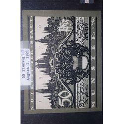 1921 German Notgeld 50 Pfennig Foreign Bank Note; EST. $5-10