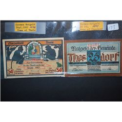 1921 German Notgeld 50 Pfennig Foreign Bank Note Town Of Thale & German Notgeld 25 Pfennig Foreign B