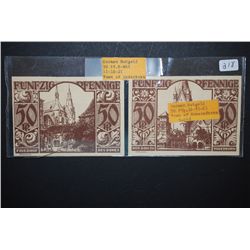 1921 German Notgeld 50 Pfennig Foreign Bank Note Town Of Paderborn & 1921 German Notgeld 50 Pfennig 