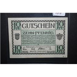 1918 German 10 Pfennig Foreign Bank Note; EST. $5-10