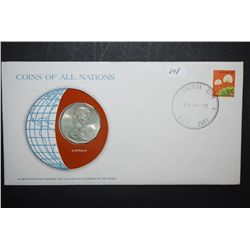 1978 Australia 50 Foreign Coin With COA Included; Coins Of All Nations With Postal Stamp Postmarked 