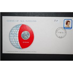 1978 New Zealand 10 Foreign Coin With COA Included; Coins Of All Nations With Postal Stamp Postmarke