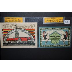 1921 German Notgeld 50 Pfennig Foreign Bank Note Town Of Schoppenstedt & 1922 German Notgeld 75 Pfen
