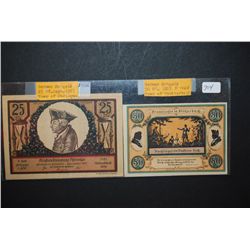 1921 German Notgeld 25 Pfennig Foreign Bank Note Town Of Striegau & 1921 German Notgeld 50 Pfennig F