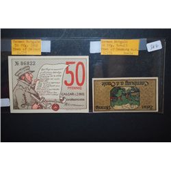 1922 German Notgeld 50 Pfennig Foreign Bank Note Town Of Calcar & 1921 German Notgeld 10 Pfennig For