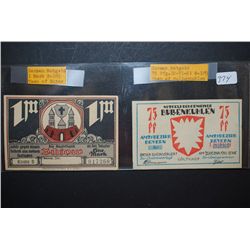 German Notgeld 1 Mark Foreign Bank Note Town Of Butow & 1921 German Notgeld 75 Pfennig Foreign Bank 