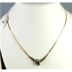 BEAUTIFUL SAPPHIRE AND DIAMOND "V" STYLE  NECKLACE WITH ONE OVAL CUT SAPPHIRE CENTER  AND TWENTY TWO
