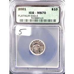 2001 1/10TH OUNCE PLATINUM EAGLE - ICG MS70  (HIGHEST GRADED!)