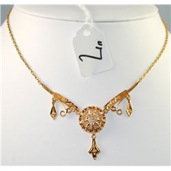 CHOICE VINTAGE 18K YELLOW GOLD "ROSE CUT"  DIAMOND NECKLACE WITH 19 HAND SET "ROSE CUT"  DIAMONDS - 