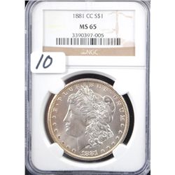 RARE 1881-CC MORGAN DOLLAR - PCGS MS65 - COIN  WORLD LISTS A MS65 @ $950.00 (BUT YOU'VE GOT  TO FIND