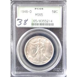 1946-D WALKING LIBERTY HALF DOLLAR - PCGS  MS65 (EARLY GREEN LABEL) COIN WORLD LISTS A  MS65 @ $175.