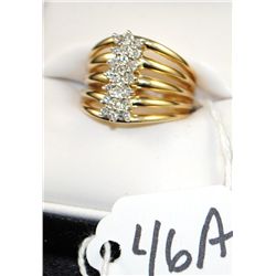 LADIES 14K YELLOW GOLD CUSTOM DIAMONDS RING  WITH 21 HAND SET WHITE DIAMONDS - WEIGHS 7.2  GRAMS - A