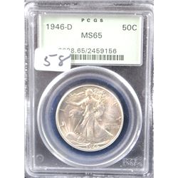 1946-D WALKING LIBERTY HALF DOLLAR - PCGS  MS65 (EARLY GREEN LABEL) COIN WORLD LISTS A  MS65 @ $175.
