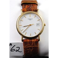 MANS "TISSOT" 18K YELLOW GOLD WRISTWATCH -  CLASP MARKED "TISSOT" - DATE - RUNNING FINE -  APPRAISED