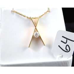 LADIES CUSTOM DIAMOND PENDANT WITH ONE  APPROX. .43CT DIAMOND SOLITAIRE SET IN 14K  YELLOW GOLD "X" 