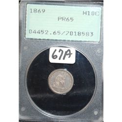 RARE 1869 SEATED LIBERTY DIME - PCGS PR65  -  EARLY VINTAGE GREEN HOLDER (COIN WORLD LISTS  A MS65 @
