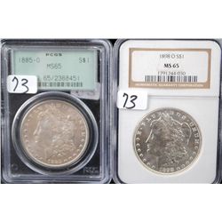 1885-0 MORGAN DOLLAR - PCGS MS65 & 1898-0  MORGAN DOLLAR - NGC MS65 - SOLD PER COIN  TIMES 2