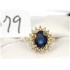 Image 1 : LADIES 14K YELLOW GOLD SAPPHIRE AND DIAMOND  DINNER RING WITH ONE CHECKERBOARD CUT BLUE  SAPPHIRE CE