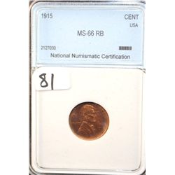 1915 LINCOLN CENT - NNC MS66RB (COIN WORLD  LISTS A MS66R @ $2,000.00)