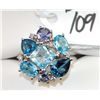 Image 1 : ELEGANT VINTAGE BLUE TOPAZ AND DIAMOND RING -  WEIGHS 6.1 GRAMS