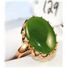 Image 2 : VINTAGE 14K ROSE GOLD JADE RING WITH ONE  LARGE CAPACHON JADE SET IN VINTAGE 14K ROSE  GOLD RING - W